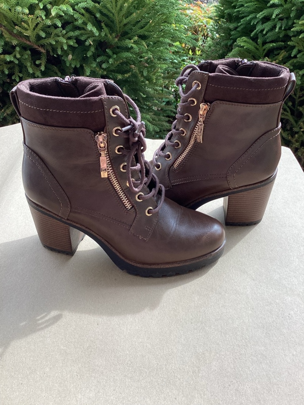 Women’s Brown Lace-Up Heeled Ankle Boots with Side Zip